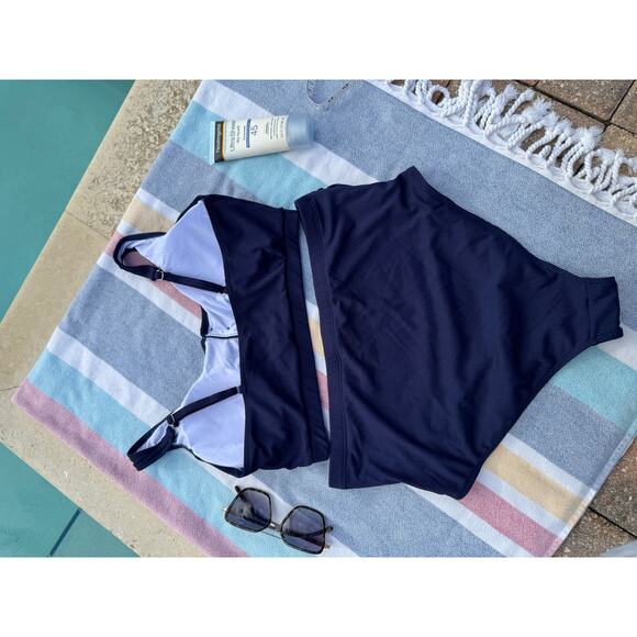 NWOT, Brand Unknown, Navy Ribbed High-wasted Bikini Set, Sz L - Picture 10 of 11